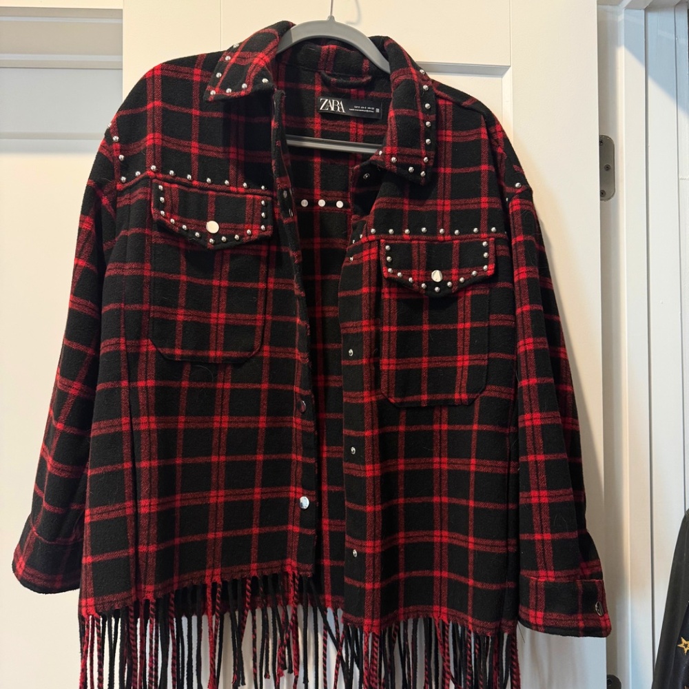 Zara | fringe utility jacket “Shacket” | Plaid - Size S